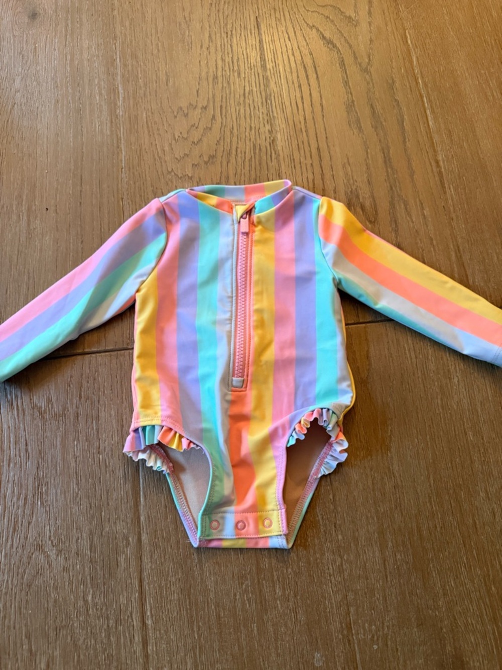 Old Navy Baby Long-Sleeve Rainbow Stripe One-Piece Swimsuit